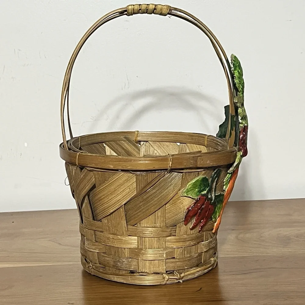Vintage‎ Woven Style Basket Decorative Ceramic Vegetable Accents Farmhouse Decor